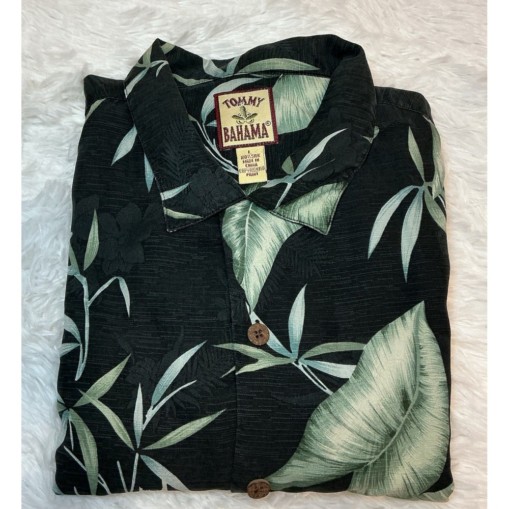Tommy Bahama Men's Vintage Lg 100% Silk Button Down Short Sleeve Bamboo Shirt